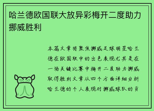 哈兰德欧国联大放异彩梅开二度助力挪威胜利